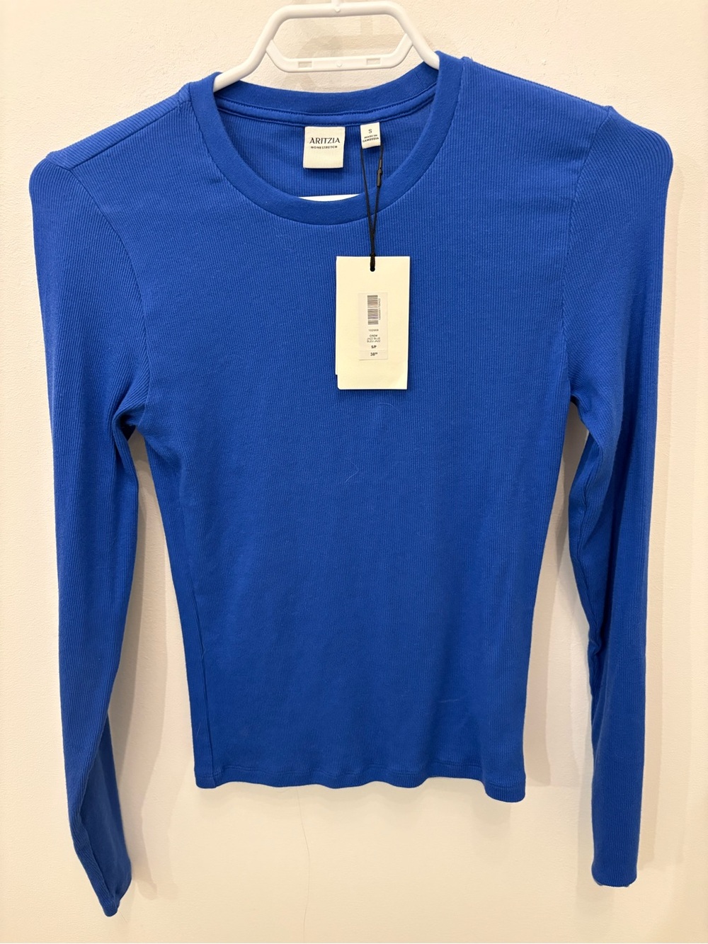 Aritzia Long-Sleeve Slim Ribbed Top - Cobalt